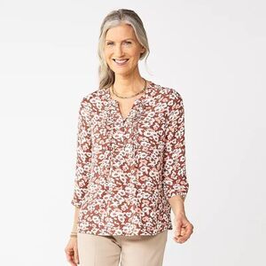 Croft & Barrow Floral Blouse - Brown and White